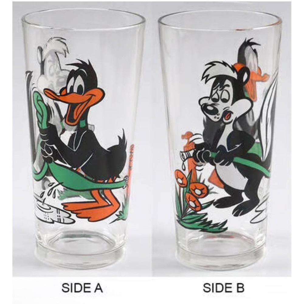 Pepsi Collector Series Glasses Looney Tunes Pepe Le Pew Daffy 70's Retro Vintage
